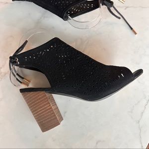 Black stacked heel Laser cut heels tie up